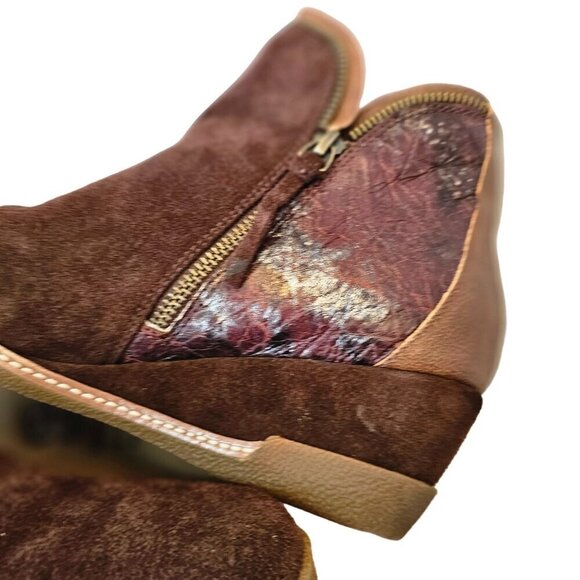 Hälsa Dana Ankle Wedge Bootie Womens 9 Brown Suede and Brown Leather Double Zip - Picture 5 of 14